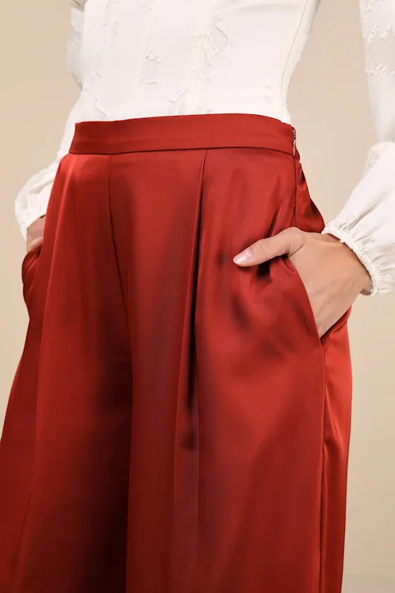 Stunning Chicness Rust Red Satin High-Rise Wide-Leg Pants sold by Lulus product image thumbnail 4