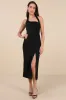 Intriguing Luxury Black Asymmetrical Halter Midi Dress sold by Lulus