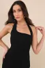 Intriguing Luxury Black Asymmetrical Halter Midi Dress sold by Lulus