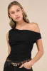 Charming Influence Black Ruched Asymmetrical Top sold by Lulus