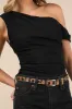 Charming Influence Black Ruched Asymmetrical Top sold by Lulus