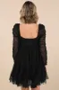 Harena Black Tulle Plisse Long Sleeve Mini Dress sold by Lulus