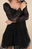Harena Black Tulle Plisse Long Sleeve Mini Dress sold by Lulus