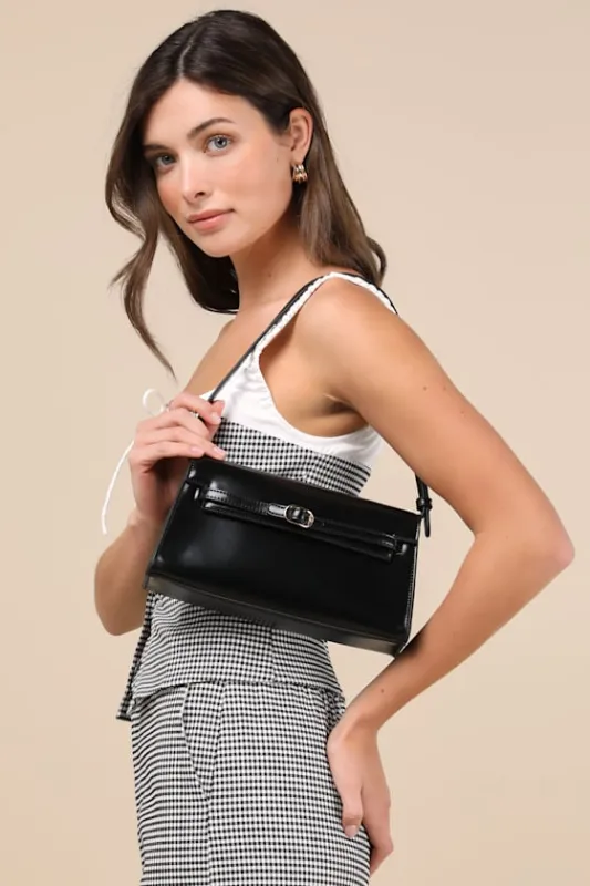 Calandra Black Vegan Leather Shoulder Bag sold by Lulus