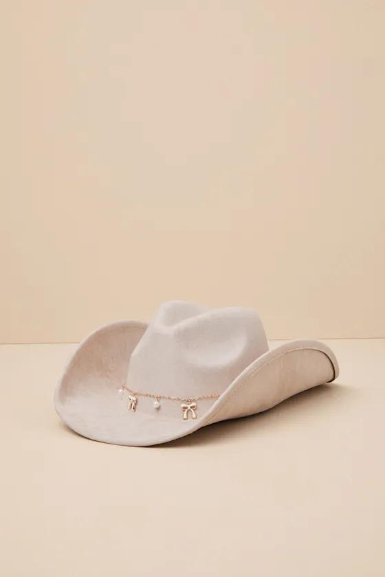 Glittering Horizons Taupe Bow and Pearl Western Hat sold by Lulus product image thumbnail 3