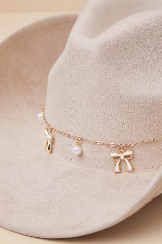 Glittering Horizons Taupe Bow and Pearl Western Hat sold by Lulus product image thumbnail 4
