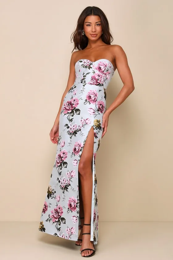 Luxe RSVP Light Sage Green Floral Jacquard Strapless Maxi Dress sold by Lulus