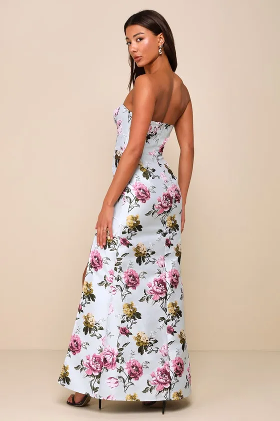 Luxe RSVP Light Sage Green Floral Jacquard Strapless Maxi Dress sold by Lulus product image thumbnail 2
