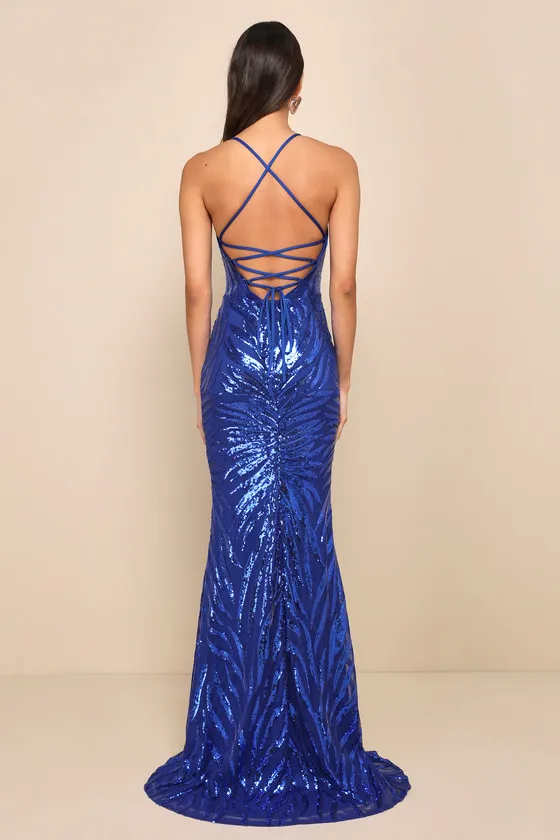 Sparkle 'til Dawn Royal Blue Sequin Lace-Up Mermaid Maxi Dress sold by Lulus product image thumbnail 2