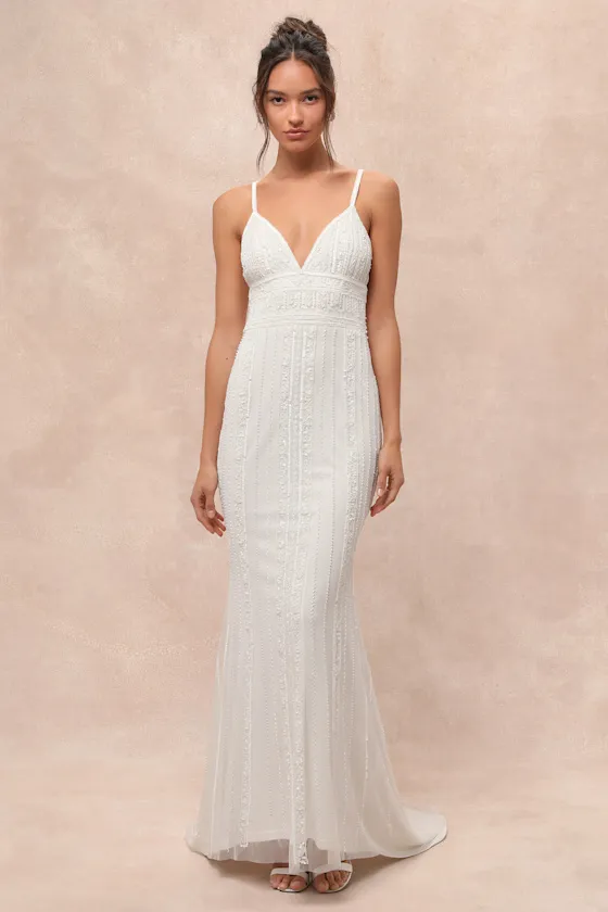 Stunning Vow White Beaded Sequin Maxi Dress sold by Lulus product image thumbnail 2