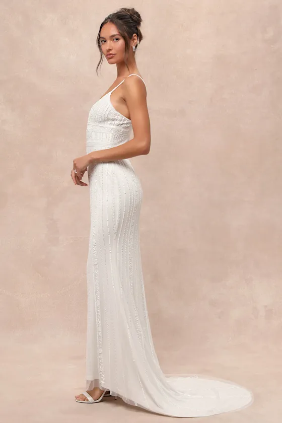 Stunning Vow White Beaded Sequin Maxi Dress sold by Lulus product image thumbnail 4