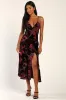 Divine Allure Burgundy Floral Burnout Velvet Midi Dress sold by Lulus