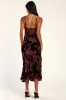 Divine Allure Burgundy Floral Burnout Velvet Midi Dress sold by Lulus