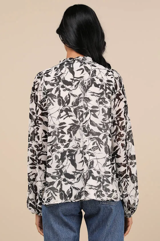 Classic Concept White and Black Floral Pleated Long Sleeve Top sold by Lulus product image thumbnail 2