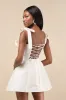 Glamorous Luxury Champagne Taffeta Bow Lace-Up Mini Dress sold by Lulus