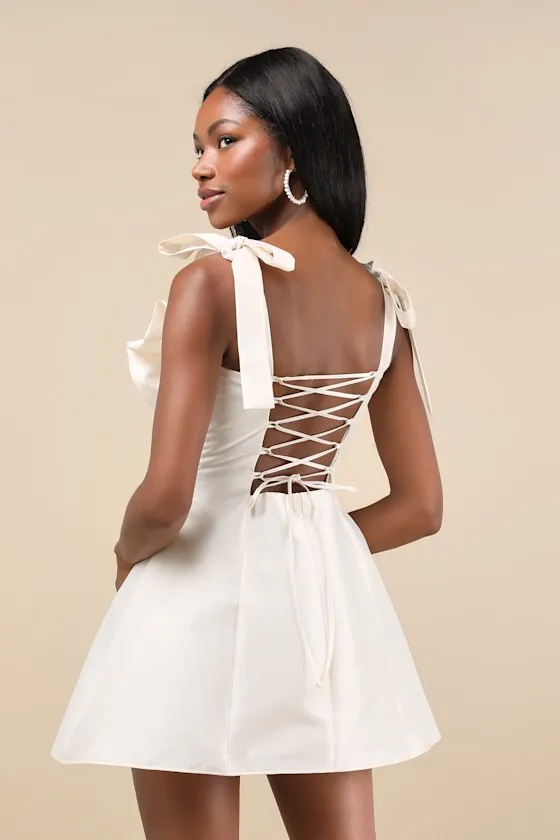 Glamorous Luxury Champagne Taffeta Bow Lace-Up Mini Dress sold by Lulus product image thumbnail 2