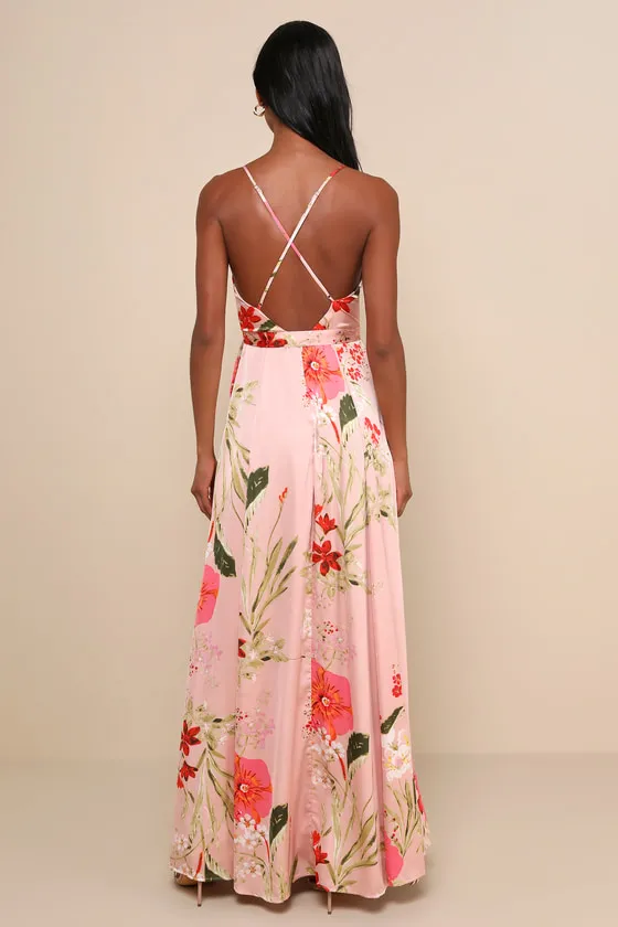 Still the One Blush Pink Floral Print Satin Maxi Dress sold by Lulus product image thumbnail 4