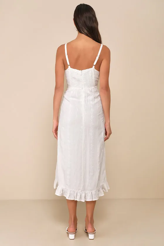 Unbelievably Sweet White Floral Embroidered Ruffled Midi Dress sold by Lulus product image thumbnail 2