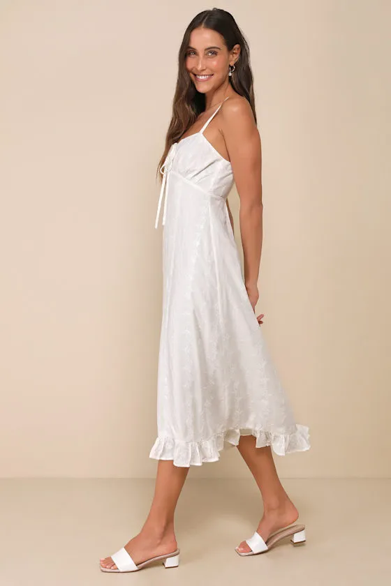 Unbelievably Sweet White Floral Embroidered Ruffled Midi Dress sold by Lulus product image thumbnail 4