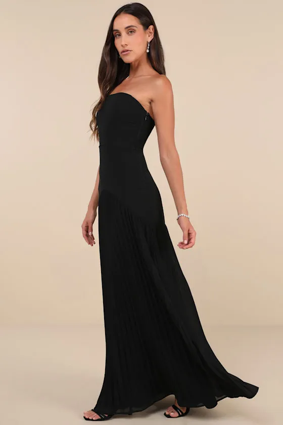 Celebratory Aesthetic Black Pleated Strapless Maxi Dress sold by Lulus product image thumbnail 2