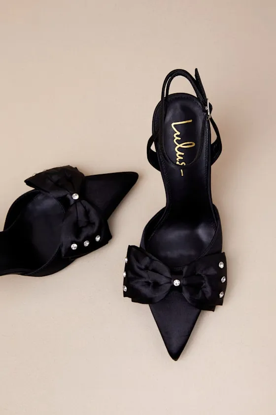 Ellandra Black Satin Bow Ankle Strap Pumps sold by Lulus product image thumbnail 4
