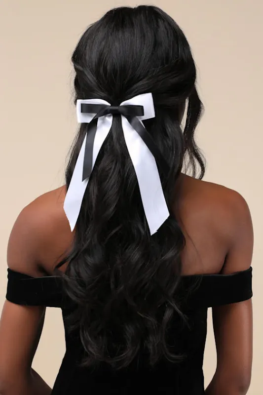 Perfectly Coquette Ivory and Black Bow Hair Clip sold by Lulus