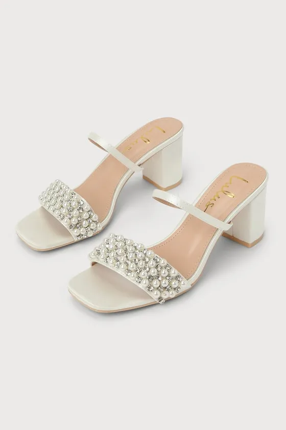 Karcen Ivory Satin Pearl Rhinestone High Heel Slide Sandals sold by Lulus product image thumbnail 2