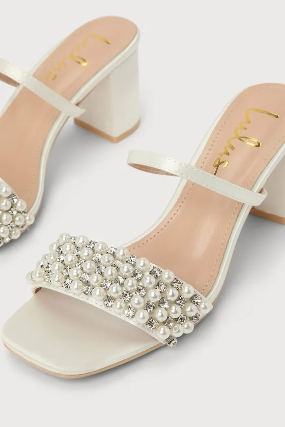 Karcen Ivory Satin Pearl Rhinestone High Heel Slide Sandals sold by Lulus product image thumbnail 4
