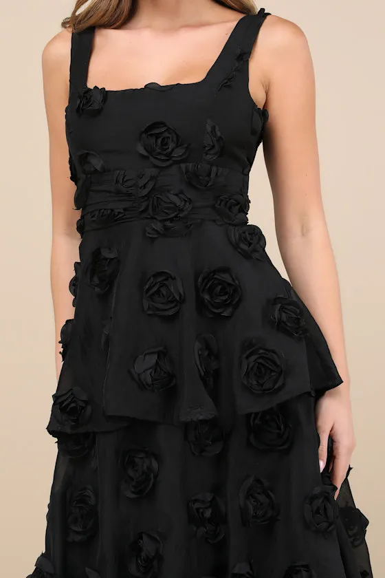Exceptional Entrance Black Sleeveless Tiered Rosette Midi Dress sold by Lulus product image thumbnail 4
