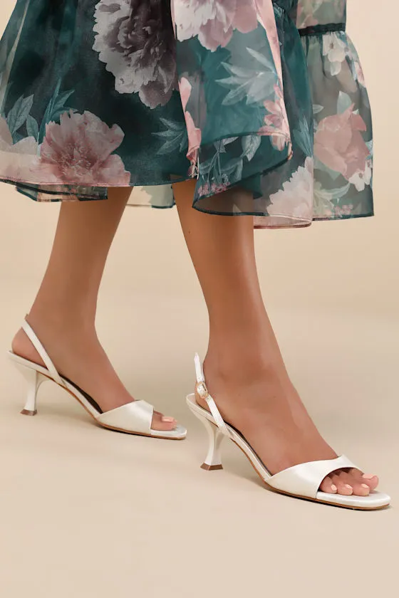 Soline White Satin Slingback Low Heel Sandals sold by Lulus