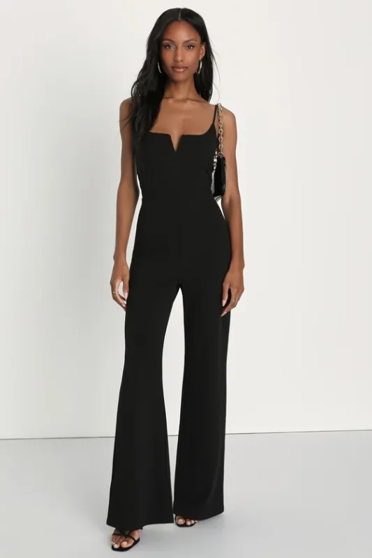 Cheers to Chic Black Sleeveless Wide-Leg Jumpsuit sold by Lulus