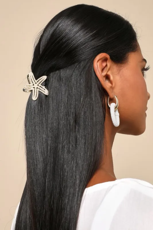 Sea-ing Stars Gold Pearl Starfish Claw Hair Clip sold by Lulus
