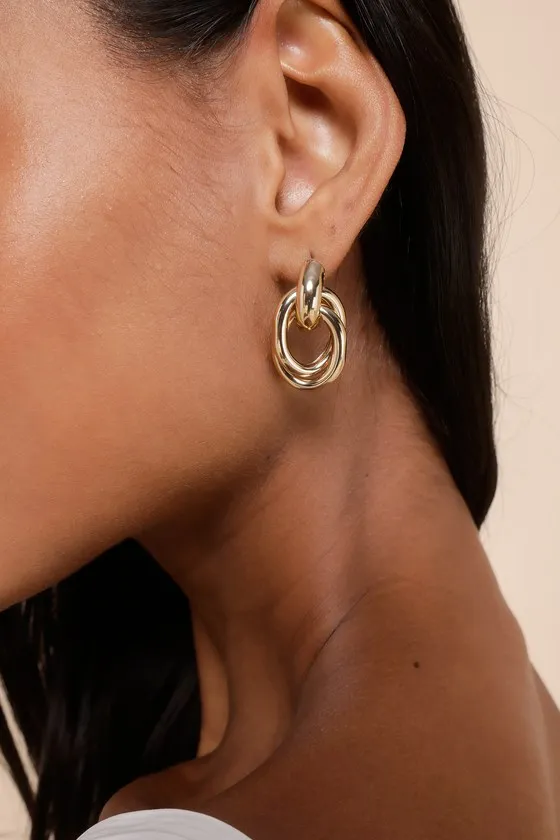 Luxe Desire Gold Interlocking Hoop Earrings sold by Lulus product image thumbnail 2
