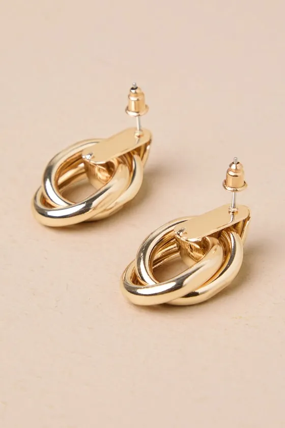 Luxe Desire Gold Interlocking Hoop Earrings sold by Lulus product image thumbnail 3