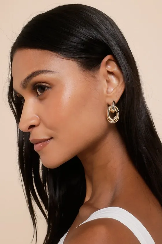 Luxe Desire Gold Interlocking Hoop Earrings sold by Lulus product image thumbnail 4