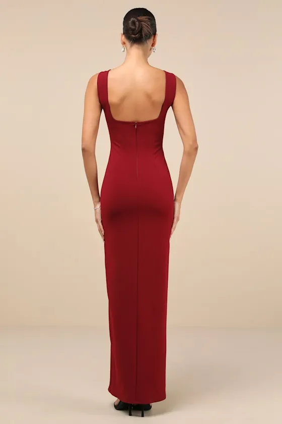 Inspiring Allure Wine Red Square Neck Column Maxi Dress sold by Lulus product image thumbnail 2