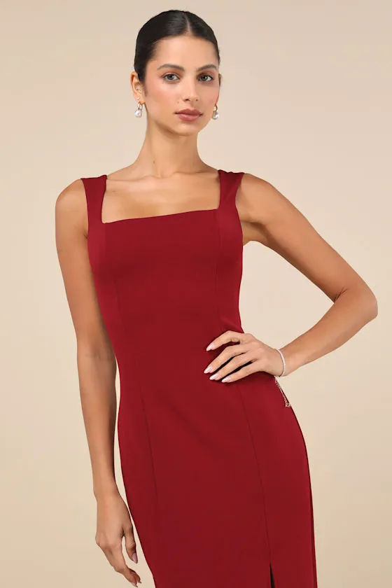 Inspiring Allure Wine Red Square Neck Column Maxi Dress sold by Lulus product image thumbnail 3