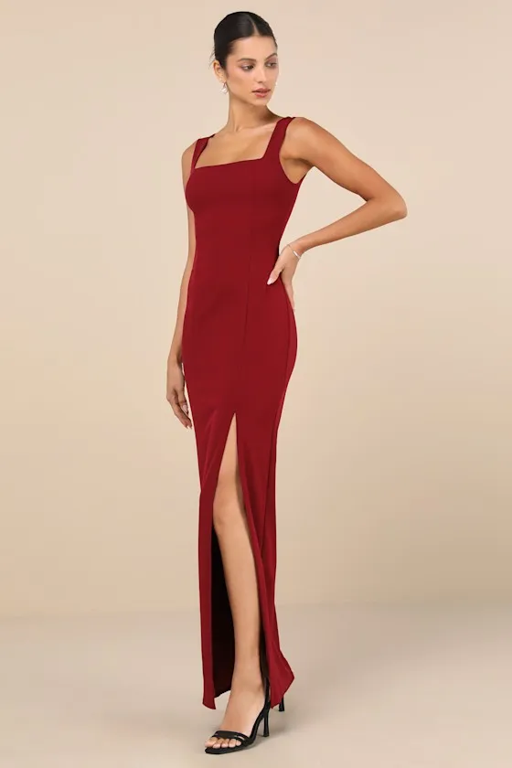 Inspiring Allure Wine Red Square Neck Column Maxi Dress sold by Lulus product image thumbnail 4