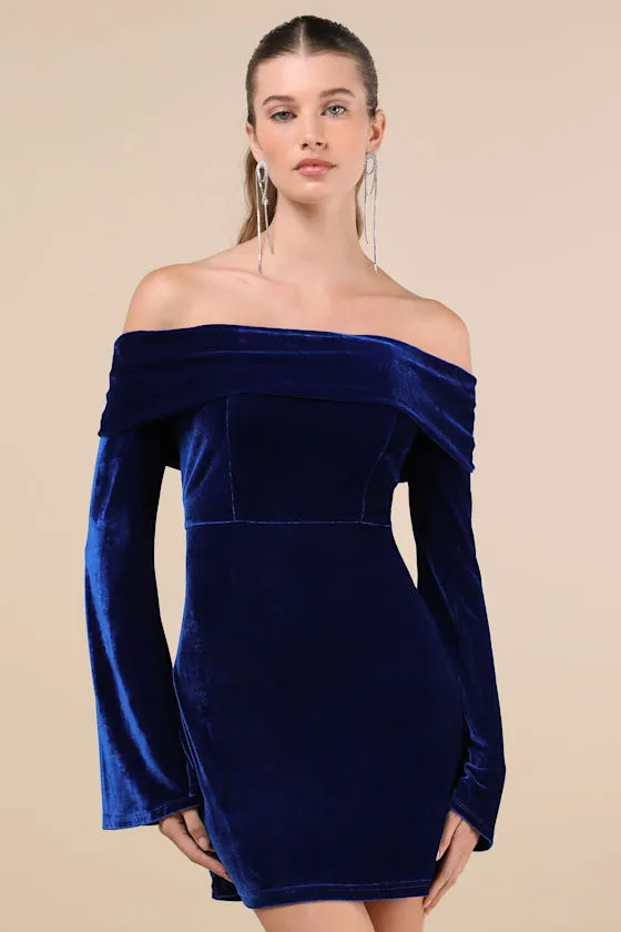 Alluring Glam Dark Blue Velvet Off-the-Shoulder Mini Dress sold by Lulus product image thumbnail 2