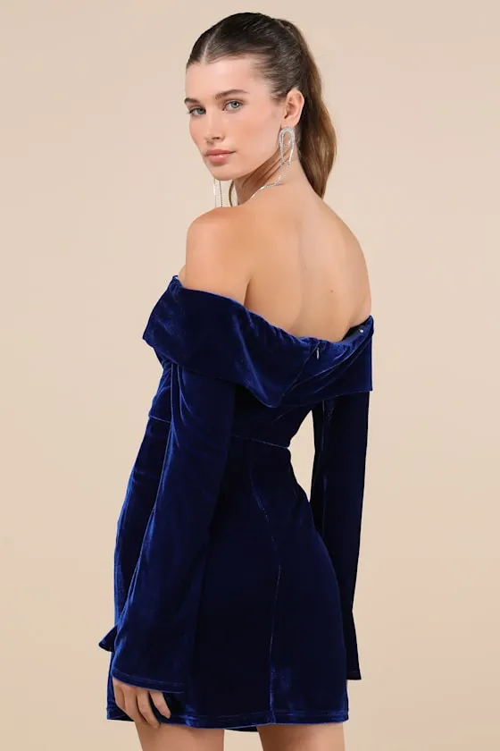 Alluring Glam Dark Blue Velvet Off-the-Shoulder Mini Dress sold by Lulus product image thumbnail 3
