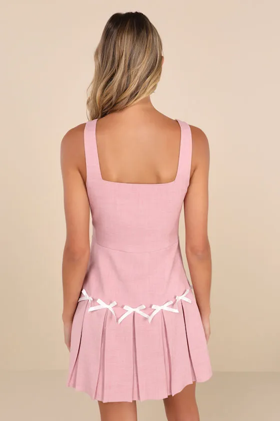 Undeniably Adorable Pink Pleated Sleeveless Bow Mini Dress sold by Lulus product image thumbnail 2