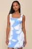 Deeply Sweet Blue and White Floral Tie-Back Shift Mini Dress sold by Lulus
