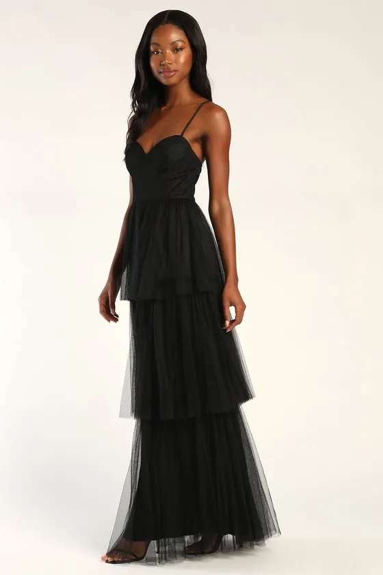 Tulle-y Amazing Black Tulle Sleeveless Bustier Maxi Dress sold by Lulus product image thumbnail 2