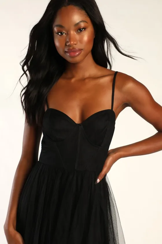 Tulle-y Amazing Black Tulle Sleeveless Bustier Maxi Dress sold by Lulus product image thumbnail 4