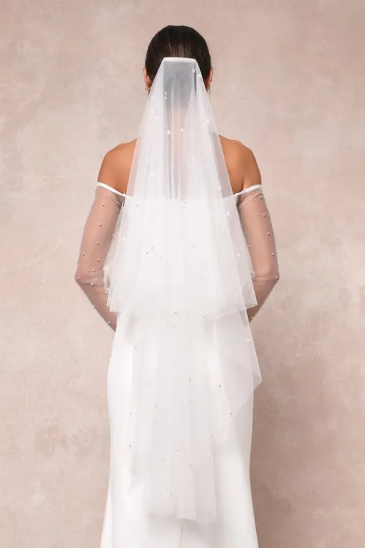 Pearl-fect Presence White Tulle Pearl Veil sold by Lulus