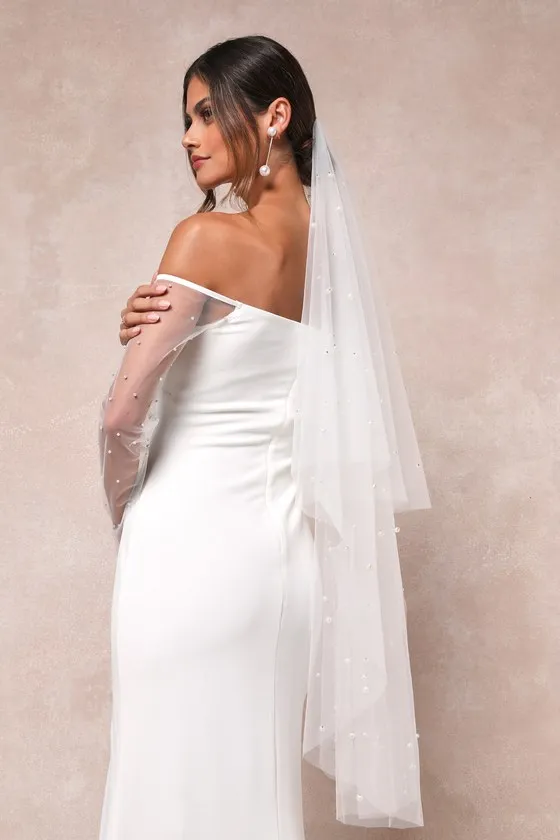 Pearl-fect Presence White Tulle Pearl Veil sold by Lulus product image thumbnail 2