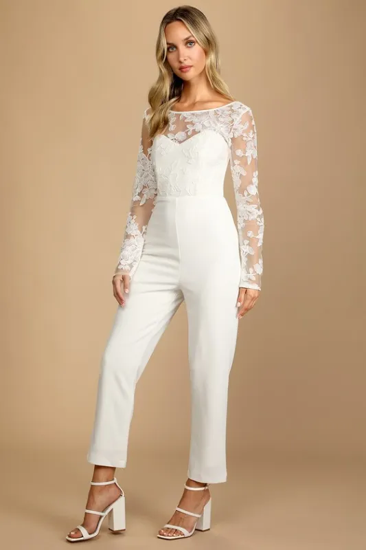 Write Your Own Romance White Embroidered Long Sleeve Jumpsuit sold by Lulus