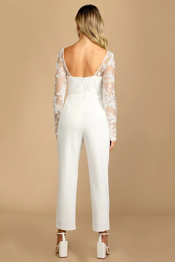 Write Your Own Romance White Embroidered Long Sleeve Jumpsuit sold by Lulus product image thumbnail 4