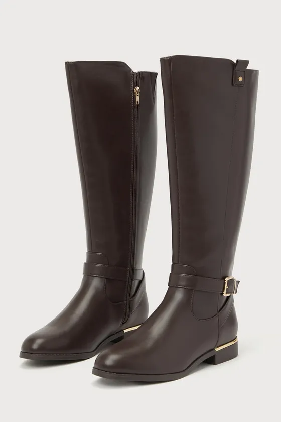 Baruna Dark Brown Buckle Knee-High Boots sold by Lulus product image thumbnail 2