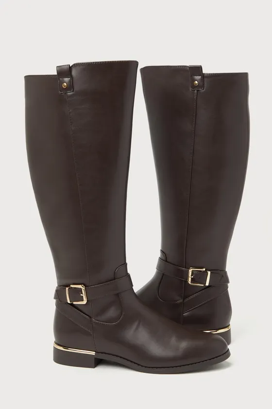 Baruna Dark Brown Buckle Knee-High Boots sold by Lulus product image thumbnail 3
